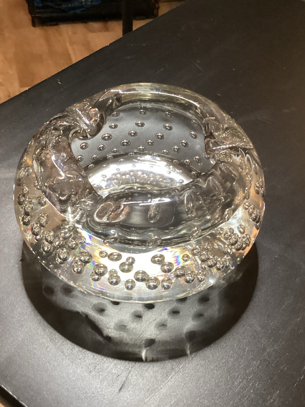 1960’s Murano Controlled Bubble Ashtray/Trinket Dish 5.5” Vintage Crystal Glass
